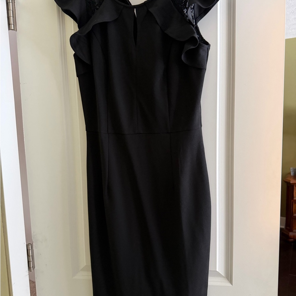Knitee Women's Vintage Ruffle Trim Lace Sleeveless Bodycon Cocktail Dress Black